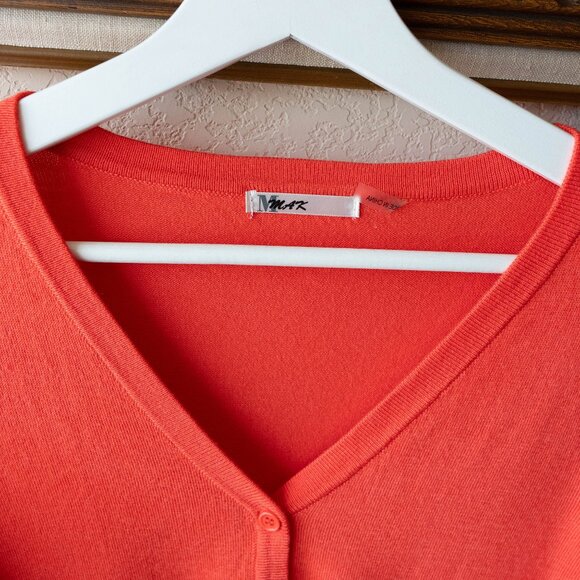 MAK Cardigan Sz L Peach Orange 3/4 Sleeve Button Up VNeck Sweater - Picture 3 of 7
